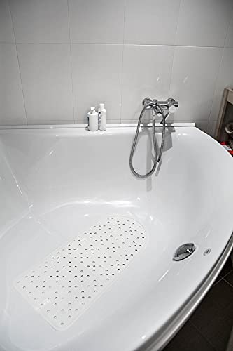 White Non-Slip Bath Mat, Mildew Resistant, Antibacterial, Lemon Essence, with Suction Cup, Non-Slip Bath Mats, 38 x 79 cm, 100% PVC. Made in Italy