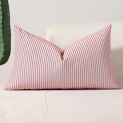 "vctops Red Stripe Print Decorative Throw Pillow Covers 12x20 Inch Farmhouse Pinstripe Lumbar Cushion Cover Pillowcase for Sofa Bedroom Couch (Red Stripe,12""x20"")"