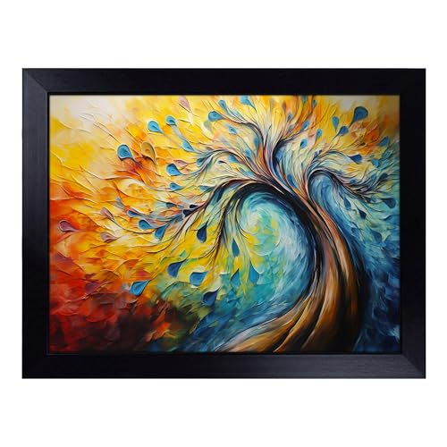 Lap Tray with Bean Bag Cushion, Peacock Tree - Handmade in the UK, Raised Wooden Edge, Padded Cushion, Heat-Resistant Wipe-Clean Surface, for Meals, Laptops and Crafts