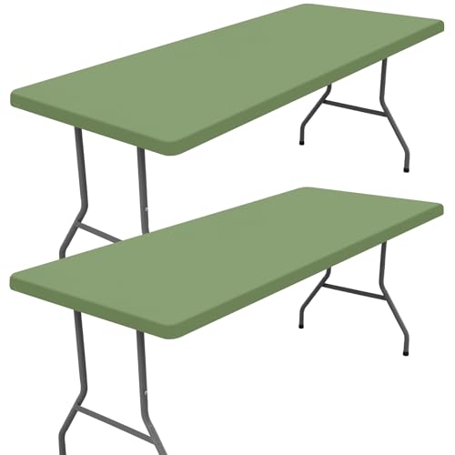 "Moosfor Spandex 6 Foot Rectangle Table Cloth 2 Pack, Elastic Fitted Tablecloths for Picnic, Stretch Washable Patio Table Cover for Outdoor, Camping, Banquet and Parties(Sage Green, 30""x72"")"
