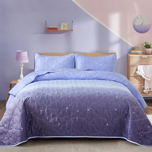 Xruibed Lavender Purple Quilt Set Twin - Girls Bedding Set Reversible Lightweight Microfiber Coverlet Set for All Season (68''x86'')