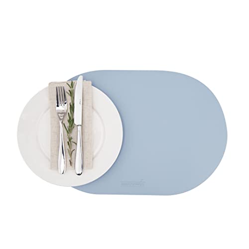 "Restaurantware Oval Light Blue Vinyl Placemat - Embossed - 17 3/4"" x 12"" - 6 Count Box"