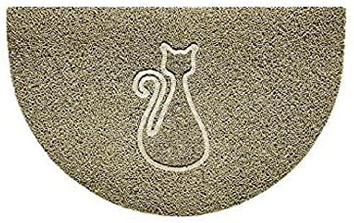 Nicoman Embossed Halfmoon Half Circle Door Mat Dirt-Trapper Jet-Washable Doormat 70x44cm (Beige, CAT Shape) - Use on Carpet ONLY