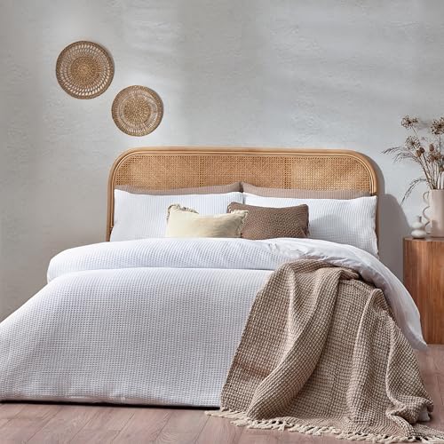 Yard Furn Chunky Waffle Cotton Duvet Cover Set – Textured Waffle Weave OEKO-TEX Certified (White – Super King)