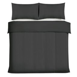 Good Nite King Duvet Cover Sets Satin Stripe Brushed Microfiber Bedding Set 3 PCS with Pillowcases Ultra Soft with Corner Straps (Black, King)