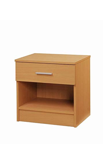Timber Art Design UK Rio Costa Bedside Table Cabinet with Metal Handles Runners & 1 Drawer Storage Shelf Unit Oak Effect Modern Furniture For Bedroom, Living Room, Hallway, 35D x 45W x 47H cm