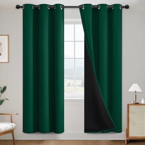 SimpleHome Dark Green 100% Blackout Curtains Room Darkening Living Room 72 - Curtains for Bedroom,Thermal Insulated Grommet Window Drapes,Curtains for Living Room with Black Back,38 x 72 Inch,2 Panels