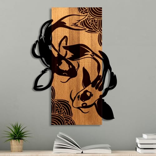 Elegant Decorative Wooden Wall Accessory, Walnut & Black, 43 x 58 x 3 cm, 50% Wood (3 cm) & 50% Metal (1.5 cm), Unique Design for Stylish Home Decor