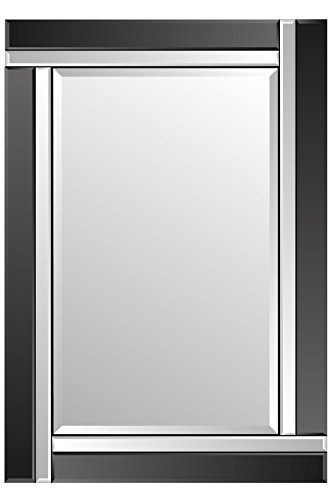 "Alison Black Glass Framed Rectangle Bevelled Wall Mirror 48"" x 32"" Extra Large"