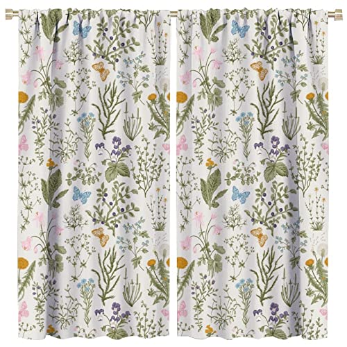 GoDazzling Floral Blackout Windows Curtains, Vintage Garden Plants Herbs Flowers Botanical Classic Design Art Curtains, for Living Room Bedroom 42x45in 2 Panels