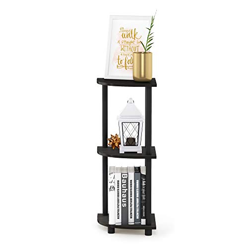 Furinno TURN-N-TUBE Corner Shelf, 3-Tier Corner Bookshelf, Display Storage Shelves with Open Shelves, for Organization and Storage, Living Room, Home Office, Garage, Espresso