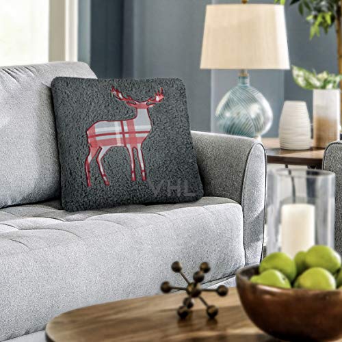Gaveno Cavailia Soft & Cosy Teddy Stag Embroidery Cushion Cover, 100% Polyester Light Weight Fluffy, Ultra Plush Cuddly Snuggle Comfort, Pack of 4, Charcoal, (45 x 45 cm), 4PK C, 500025