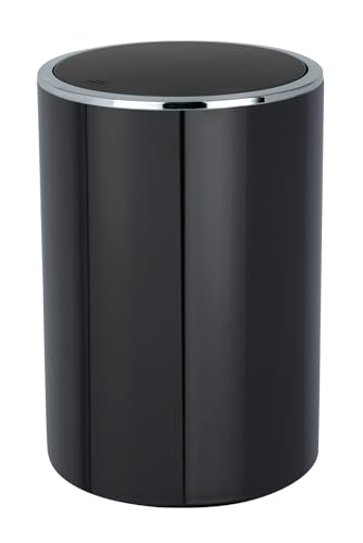 "Wenko"" Inca Swing Cover Bin, ABS, Black/Chrome, 18.5 x 18.5 x 25.5 cm"