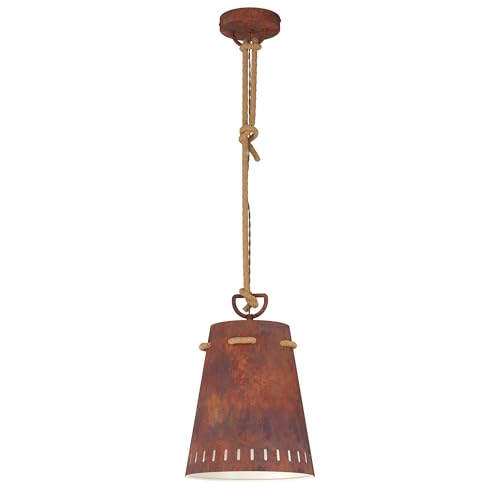 EGLO Meopham Pendant Light, 1-Bulb Pendant Lamp, Vintage, Industrial, Retro, Steel Pendant Light in Rust Brown, Dining Table Lamp, Living Room Lamp, Hanging with E27 Socket