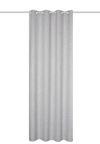 HOME WOHNIDEEN Linora ready-to-use curtain with eyelets in linen structure, 245 x 140 cm, opaque, colour: grey, size: 245 x 140 cm, quantity: 1x