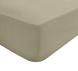 Sleepdown Taupe Plain Fitted Sheet Non-Iron 180 Thread Count Percale Poly Cotton Easy Care 25cm Deep Pocket Bedsheet Bed Linen - Double