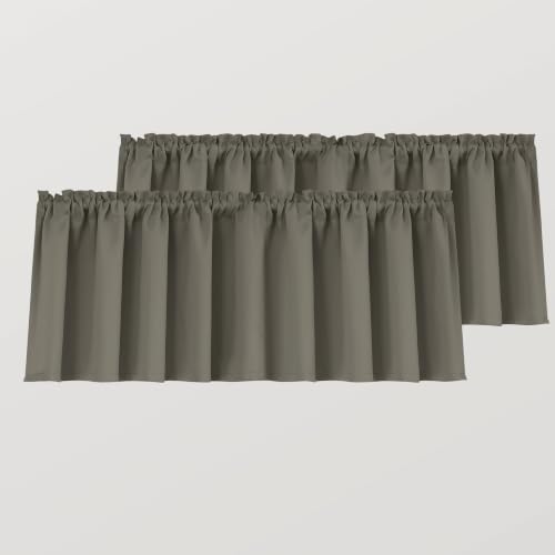 Mrs.Naturall Dark Taupe Valances for Windows, 2 Pack Blackout Valance Curtains for Bathroom Living Room Basement Window, 16 Inch Length, Grey Brown