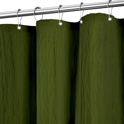 Tititex - Olive Green Crinkle Shower Curtain, Heavy Duty Textured Fabric 156 GSM Luxury Bathroom Decor for Hotel, Waterproof, 72 x 72 Inch with 12 Hooks