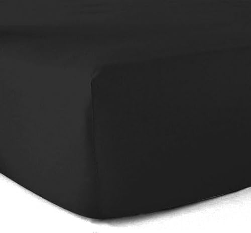 Fitted Sheet 100% Cotton 57 Thread Count Black 160 x 200 cm – 30 cm Corner