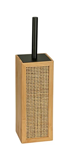 WENKO Allegre Decorative Toilet Brush Holder in Trendy Boho Style Made of Bamboo and Rattan Wicker Including Toilet Brush with Steel Handle 9.5 x 36.5 x 9.5 cm Natural/Black