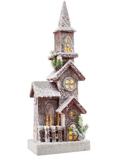 WeRChristmas Light Up Wooden Christmas Steeple Decoration, Multi-Colour, 50cm