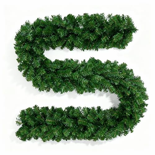 9ft/2.7m Christmas Garland Green Bushy Artificial Pine - Long Christmas Greenery for Indoor Outdoor Use, Stairs, Fireplaces, Doors, Mantel Home Garden Wedding Decoration