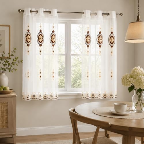 VOGOL Simple Chenille Jacquard Sheer Window Elegance Curtains/Drapes/Panels/Treatments for Bedroom Living Room, 42 x 63, Top Grommets(2 Panels)