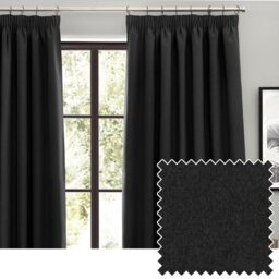 furn. Dawn Textured Blackout Pencil Pleat Curtains – Thermal Lined Pair (Black - Width 117 x Drop 137cm)