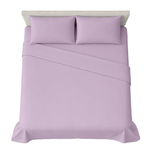 hermet 4-Piece Plain Double Bed Sheet Set, Fitted Sheet, Flat Sheet, 2 Pillowcases 50 x 80 cm, 30 cm Corner, Soft Microfibre, Oekotex Certified, No Iron