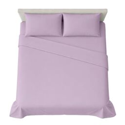 hermet 4-Piece Plain Double Bed Sheet Set, Fitted Sheet, Flat Sheet, 2 Pillowcases 50 x 80 cm, 30 cm Corner, Soft Microfibre, Oekotex Certified, No Iron