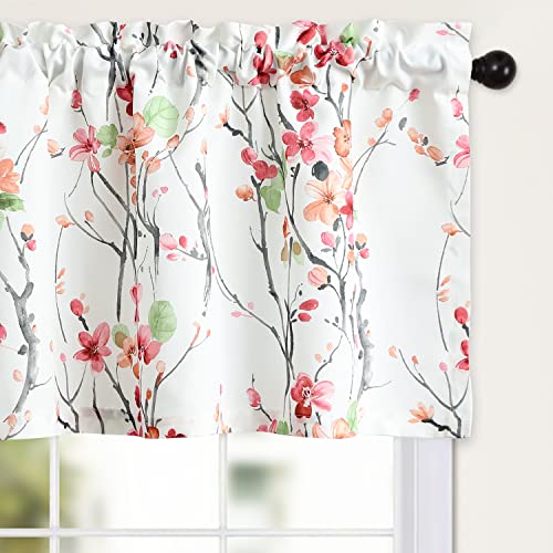 Leeva Colorful Flower Farmhouse Valance, 1 Pack Rod Pocket Privacy Small Drape Curtain Panel for Farmhouse, Hotel, Cafe, W 52 x L 18 (Pink and Orange)