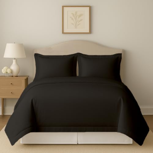 eBeddy Linens 800 TC Ultra Silky Soft Egyptian Cotton Super King Plus 120x120 Size 3-Pieces Duvet Cover Hidden Zipper Closer & Corner Ties Durable and Fade Resistant, Black Solid