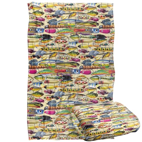 Jq Licensing Fishing Lures Pattern 2 Silky Touch Super Soft Throw Blanket 91 x 147 Cm