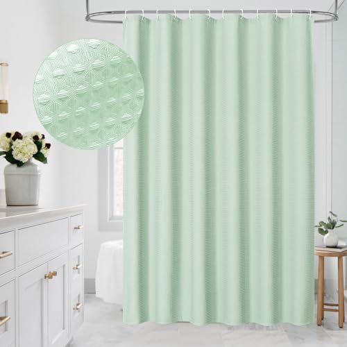 MitoVilla Extra Long Shower Curtain 72 x 84, Green 84 inch XL Fabric Shower Curtains for Modern Luxury Bathroom Decor, Weave Textured Weighted Shower Curtain 84 inch, Mint Green