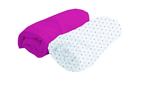Poyetmotte 2 Piece Fitted Sheets, 140 cm, Framboise/Flowers, One Size