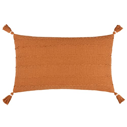 Yard Furn Caliche Textured Tasselled Cushion – Polyester Filled Braided Cotton Weave (Ginger – 40x60cm)