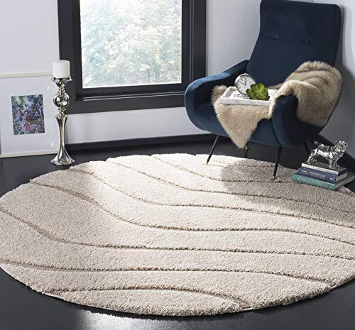 Safavieh Florida Shag Collection Shaggy Rug for Living Room Dining Room Bedroom High Pile Cream and Beige 4ft x 4ft