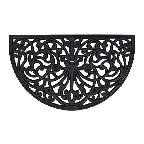 Relaxdays Iron Look Semicircular Doormat, 45 x 75 cm, Non-Slip & Weatherproof, Decorative, Indoor & Outdoor, Black