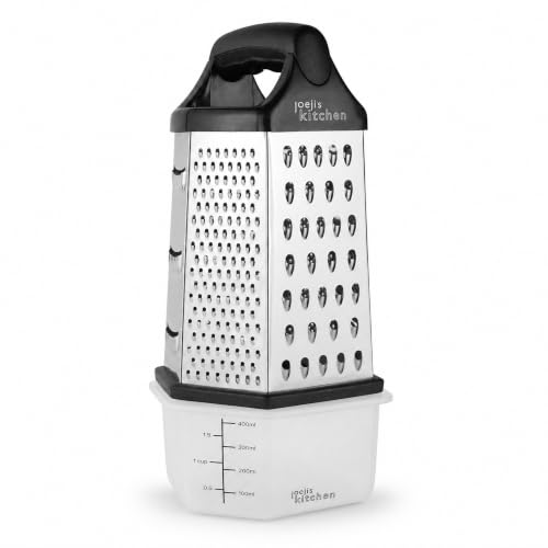 Cheese Grater with Container - Joeji's Kitchen 6 Sided Stainless Steel - Box Grater Kitchen, Parmesan Grater Lid, Zester Grater Set, Vegetable Shredder Grater, Multi Sided Grater