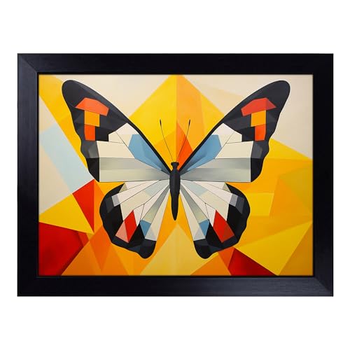Lap Tray with Bean Bag Cushion, Butterfly Geometric - Handmade in the UK, Raised Wooden Edge, Padded Cushion, Heat-Resistant Wipe-Clean Surface, for Meals, Laptops and Crafts