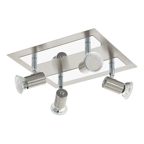 Eglo LED Ceiling lamp Rottelo, 4-Light Ceiling Spotlight, Metal Ceiling Fixture, Living Room lamp in Matte Nickel, Chrome, Spots with GU10 Bulbs, Warm White