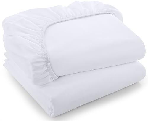 Utopia Bedding Fitted Sheet - Pack of 2 Bottom Sheets - Soft Brushed Microfiber - Deep Pockets, Shrinkage & Fade Resistant - Easy Care (Full, White)