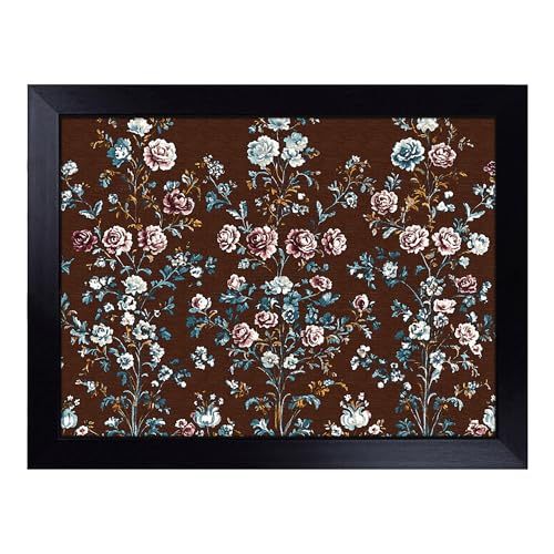 Lap Tray with Bean Bag Cushion, Fancy Floral Art Pattern - Handmade in the UK, Raised Wooden Edge, Padded Cushion, Heat-Resistant Wipe-Clean Surface, for Meals, Laptops and Crafts