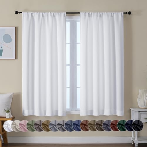 Simplebrand Ava Pure White Curtains for Bedroom 45 Inches Long 2 Panels Set, Room Darkening Window Treatment, Short Curtain Drapes, Soft Touching Casual Rod Pocket Privacy Curtains, W40 x L45 Inch