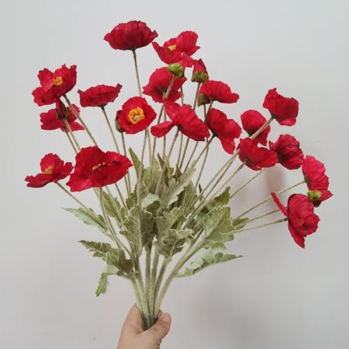 DODXIAOBEUL 6 Bundles of 22 inches Tall Red Poppy Flowers Artificial,Ranunculus Artificial Flowers,Faux Flower Stems for Wedding,Party, Outdoor Indoor Decor Flower Arrangements for Table