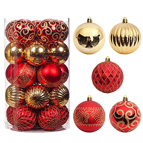 "SUPREME XMAS 25pcs Christmas Tree Balls, 3.16"" Shatterproof Plastic Hanging Ornaments, Red & Gold, Classic, Wedding & Christmas"