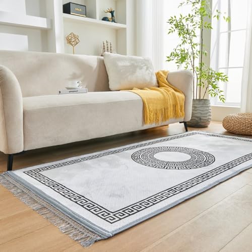 GC GAVENO CAVAILIA Greek Living Room Rugs Large 160X230 Cm - Polyester Runner Rugs For Hallway Indoor Bedroom, Office - Machine Washable Area Rug Super Soft Fluffy Rug Floor Carpet Mat, Grey