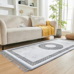GC GAVENO CAVAILIA Greek Living Room Rugs Large 160X230 Cm - Polyester Runner Rugs For Hallway Indoor Bedroom, Office - Machine Washable Area Rug Super Soft Fluffy Rug Floor Carpet Mat, Grey