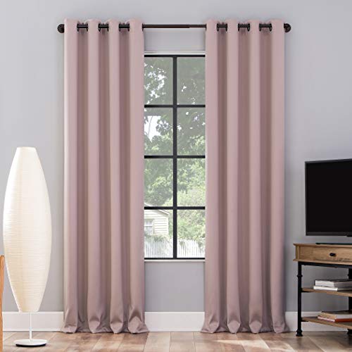 "Sun Zero Nordic 2-pack Theater Grade Extreme 100% Blackout Grommet Curtain Panel Pair, 52"" x 63"", Blush Pink"