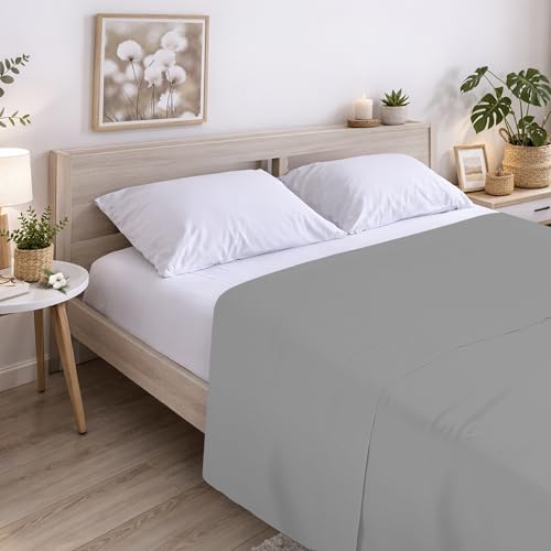 ECOMMERC3 - Top Sheet for 90 Bed 100% Soft Cotton, Breathable Extra Soft Top Sheet Silver Grey